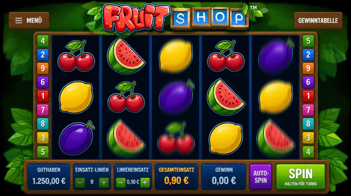 Eine klare Benutzeroberfläche mit Fokus auf Früchte und direkte Steuerung