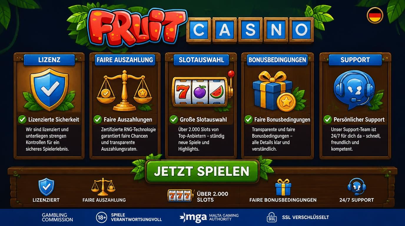 Icons für Lizenz, Auszahlung, Bonus &, Support in deutscher Umgebung